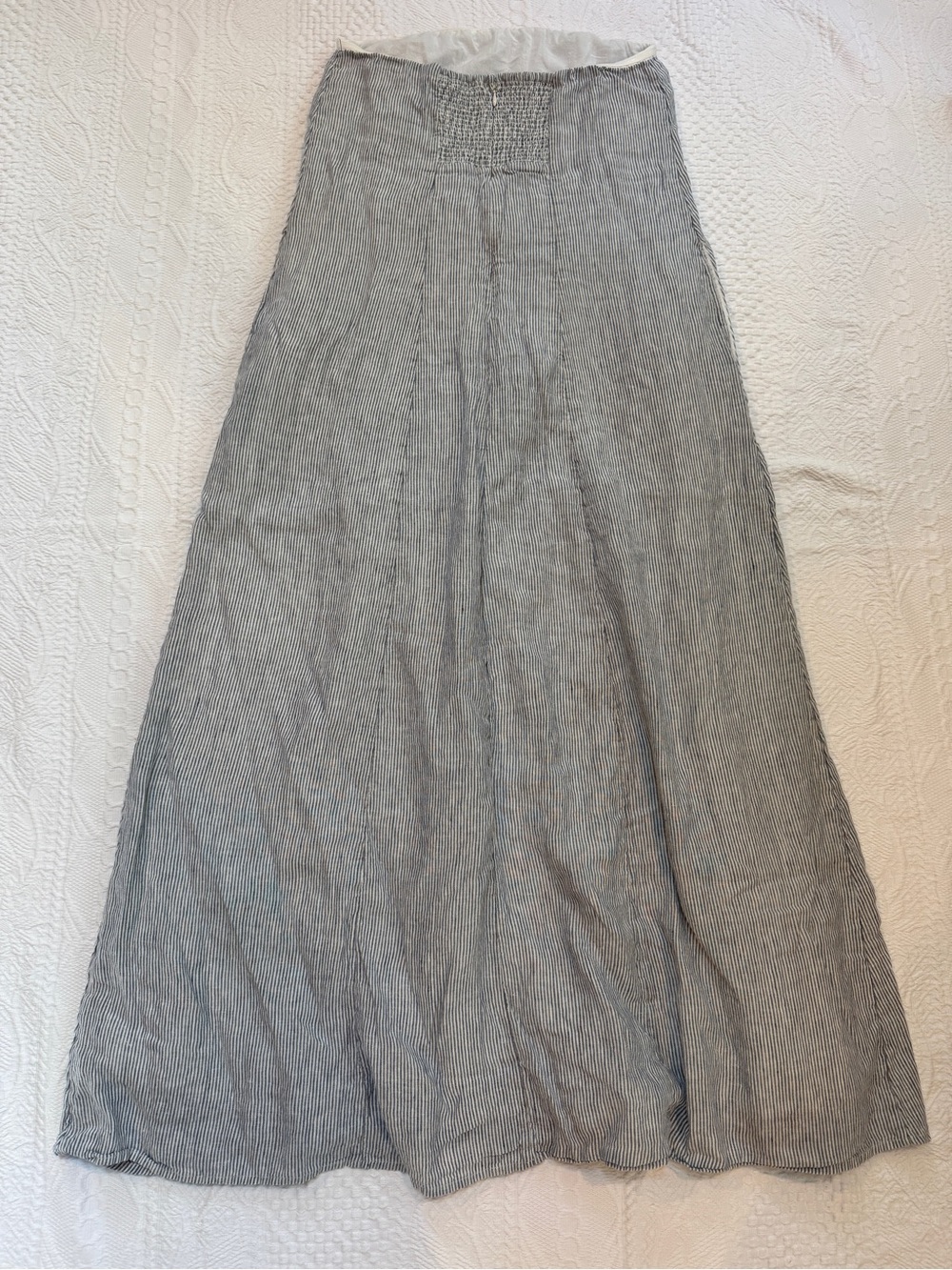 Quince 100% European Linen Strapless Maxi Dress Blue Pinstripe M Seersucker - Picture 2 of 8